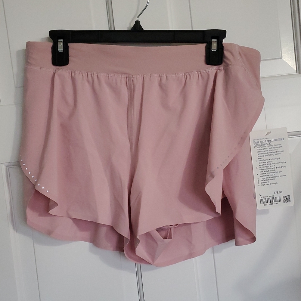 NWT Lululemon Fast And Free HR Split Short 3in Pink Haze Women's Sz XL